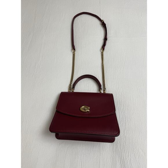 Coach Parker Top Handle Bag, Maroon Red Leather, Crossbody Bag, Satchel - Picture 2 of 11